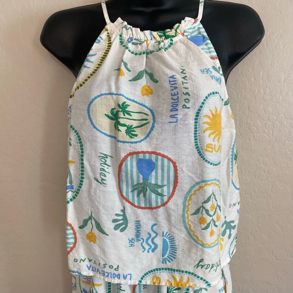 Monteau Tank Top Pull On Pants Set Womens Sz Small European Summer Beach - Picture 2 of 5
